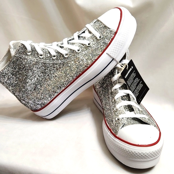 Converse CTAS Lift Platform Glitter Hightop Sneakers (w size 9.5) - Picture 3 of 15